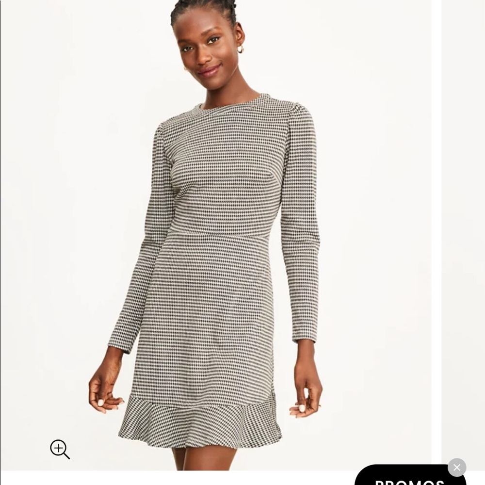 Loft houndstooth ruffle trim dress